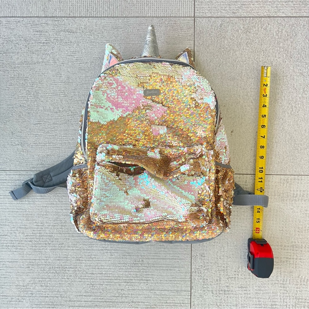 Justice gold sequins unicorn backpack